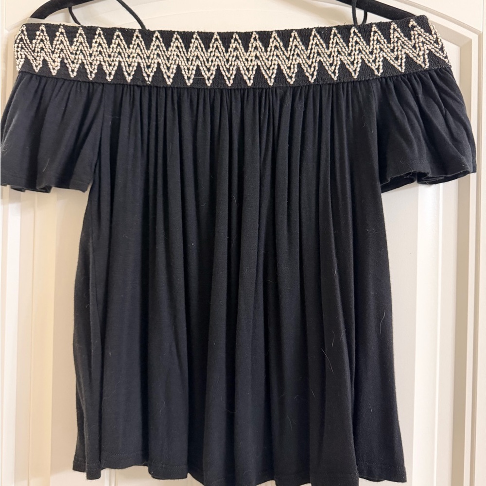 Charlotte Russe Black Off-Shoulder Tunic with White Trim